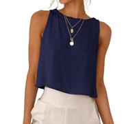 Tanmolo Tank Top Damen Leinen Tops Sommer Oberteile Navyblau S