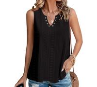 Tanmolo Top Damen Sommer Tank Top Elegant Ärmellos Ring-Loch V-Ausschnitt locker Oberteile Schwarz, XXL