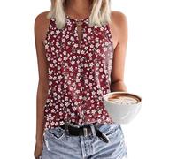 Tanmolo Tops Damen Tank Top Sommer Oberteile Neckholder Rot Blumen S