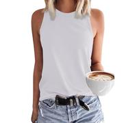 Tanmolo Tops Damen Tank Top Sommer Oberteile Neckholder Weiß Basic XL