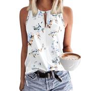 Tanmolo Tops Damen Tank Top Sommer Oberteile Neckholder Weiße Blumen XL