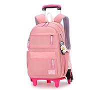 Tanou Trolley Rucksack mit 6 Rollen, 16 Zoll Leichte Schulranzen mit Rollen für Mädchen in der Grundschule, Abnehmbare Schulrucksack Trolley für Schule Reisen, 8-14 Jahren, Rosa