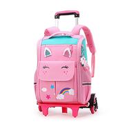 Tanou Trolley Rucksack mit 6 Rollen, 16 Zoll Leichte Schulranzen mit Rollen für Mädchen in der Grundschule, Abnehmbare Schulrucksack Trolley für Schule Reisen, 1-3 Klasse, Rosa