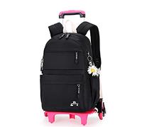 Tanou Trolley Rucksack mit 6 Rollen, 16 Zoll Leichte Schulranzen mit Rollen für Mädchen in der Grundschule, Abnehmbare Schulrucksack Trolley für Schule Reisen, 8-14 Jahren, Schwarz
