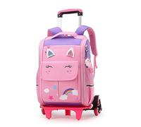 Tanou Trolley Rucksack mit 6 Rollen, 16 Zoll Leichte Schulranzen mit Rollen für Mädchen in der Grundschule, Abnehmbare Schulrucksack Trolley für Schule Reisen, 1-3 Klasse, Rosa Lila