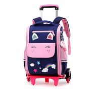 Tanou Trolley Rucksack mit 6 Rollen, 16 Zoll Leichte Schulranzen mit Rollen für Mädchen in der Grundschule, Abnehmbare Schulrucksack Trolley für Schule Reisen, 1-3 Klasse, Rosa Blau