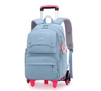 Tanou Trolley Rucksack mit 6 Rollen, 16 Zoll Leichte Schulranzen mit Rollen für Mädchen in der Grundschule, Abnehmbare Schulrucksack Trolley für Schule Reisen, 8-14 Jahren, Blau