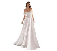 TANPAUL Brautkleider Trägerlose Satin Prinzessin Hochzeitskleider Damen Schätzchen Lang A-Linie Standesamt Brautkleid Weiß 44
