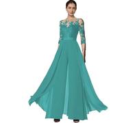 TANPAUL Hosenanzug Damen Festlich Elegant - Chiffon Spitze 3/4 Ärmel Hochzeit Jumpsuits Mutter der Braut Hosenanzüge Türkis 36