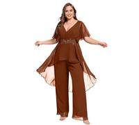 TANPAUL Hosenanzug Damen Festliche Elegante - 2 Teilig Mutter Hosenanzüge für Hochzeit V-Ausschnitt Spitze Formelle Abendkleider Abendanzüge Gebrannte Orange 58