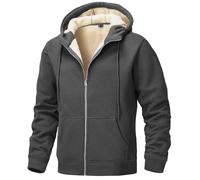Tansozer Herren Kapuzenjacke mit Reissverschluss Fleece Sweatshirt Jacke Warm Winter Kapuzenpullover Teddyfleece Hoodie Sport, Dunkelgrau, L