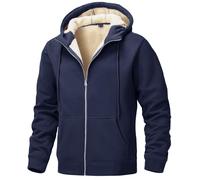 Tansozer Sherpa Fleece Hoodie Herren Zipper Kapuzenpullover Winter Teddy Jacke Felljacke Plüsch Sweatjacke mit Vielen Taschen, Marineblau, 3XL