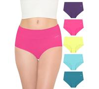 TANSTC Unterhosen Damen Baumwolle Damen Unterwäsche Frauen Atmungsaktiv Slip Pantys High Waist Damenunterwäsche Stretch Damenslips, Dunkellila/Pink/Zitronengrün/Seeblau/Seeblau, 5er Pack L