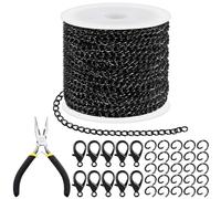 Tanstic 102Pcs 30 Fuß Schmuck machen Ketten Halskette Ketten Bulk Kabel Link Kette mit 50Pcs Jump Rings, 50Pcs Hummer Klammern, Zangen für Armband Halskette machen (schwarz)