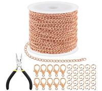 Tanstic 102Pcs 30 Fuß Schmuck machen Ketten Halskette Ketten Bulk Kabel Link Kette mit 50Pcs Jump Rings, 50Pcs Hummer Verschlüsse, Zangen für Armband Halskette machen (Rose Gold)