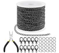 Tanstic 102Pcs 30 Fuß Schmuck machen Ketten Halskette Ketten Bulk Kabel Link Kette mit 50Pcs Jump Rings, 50Pcs Hummer Klammern, Zangen für Armband Halskette machen (Gun Black)