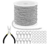 Tanstic 102Pcs 30 Fuß Schmuck machen Ketten Halskette Ketten Bulk Kabel Link Kette mit 50Pcs Jump Rings, 50Pcs Hummer Klammern, Zangen für Armband Halskette machen (weiß)