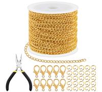 Tanstic 102Pcs 30 Fuß Schmuckherstellung Ketten Halskette Ketten Bulk Kabel Link Kette mit 50Pcs Jump Rings, 50Pcs Lobster Clasps, Zangen für Armband Halskette Making (Gold)