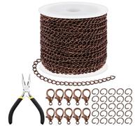 Tanstic 102Pcs 30 Fuß Schmuckherstellung Ketten Halskette Ketten Bulk Kabel Link Kette mit 50Pcs Jump Rings, 50Pcs Lobster Clasps, Zangen für Armband Halskette Making (Kupfer)