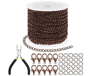 Tanstic 102Pcs 30 Fuß Schmuckherstellung Ketten Halskette Ketten Bulk Kabel Link Kette mit 50Pcs Jump Rings, 50Pcs Lobster Clasps, Zangen für Armband Halskette Making (Kupfer)