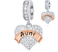 Tante Charms Dangle fits Pandora Muttertag Armband, Ich liebe Sie Aunt Perlen, 925 Sterling Silber Pave Herz CZ Auntie Anhänger mit Rosegold Band, Geschenke für Nichte/Niece/Frauen