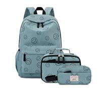 Tanweibago Rucksack für Mädchen, Jungen, Teenager, Kord, Büchertaschen, Grundschule, Mittelschule, mit Lunchbox, Federmäppchen, Smile Green, Einheitsgröße, Rucksack