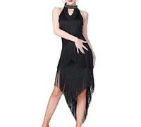 Tanzkleid Damen Latein, Flapper Kleid Pailletten ärmellos Fransen Kleider, 1920s Tanzkleider Salsa Cha Cha Tango Rumba Ballsaal,Schwarz,XL