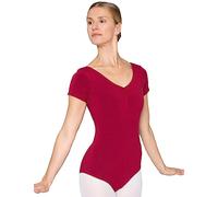 tanzmuster Ballett Trikot Damen Kurzarm - Fenja - Baumwolle - Bustier - geraffter Ausschnitt - burgunder 40 - Tanz Body - Ballettkleidung für Erwachsene