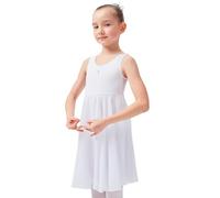 tanzmuster Ballettkleid Helena mit breiten Trägern und langem Chiffon Röckchen. Besonderer Ballettanzug mit Glitzerstein in weiß, Größe:152/158