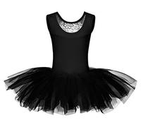 tanzmuster ® Ballettkleid Mädchen Tutu - Lottie - aus weichem Baumwollmaterial mit Spitzeneinsatz vorn und Tuturock Trikot fürs Kinder Ballett in schwarz, Größe:152/158