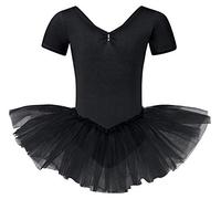 tanzmuster ® Ballettkleid Mädchen Tutu - Nele- aus weichem Baumwollstoff mit Glitzersteinen fürs Kinder Ballett Ballettbody Ballett Trikot, Schwarz 128-134