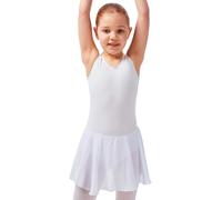 tanzmuster Kinder Ballettkleid Bella aus Baumwolle, breite Träger, Chiffon Rock und besonderer Rückenausschnitt in weiß, Größe:164/170