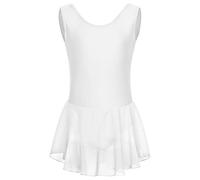 tanzmuster Kinder Ballettkleid Polly aus glänzendem Lycra mit breiten Trägern und Chiffon Röckchen in weiß, Größe:140/146