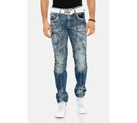 Tapered-fit-Jeans CIPO & BAXX "Jeans", Herren, Gr. 38, Länge 32, blau, 100% Baumwolle, unifarben, gerade, unten schmal lang, Jeans, mit Kontrastnähten und Seitentaschen, CD-391 (97240816-38) blau