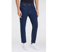 Tapered-fit-Jeans HUGO BLUE "Brody", Herren, Gr. 34, Länge 32, blau (medium blau420), Denim/Jeans, Obermaterial: 99% Baumwolle, 1% Elasthan, unifarben, gerade, unten schmal lang, Jeans, mit Stone-wash
