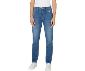Tapered-fit-Jeans PEPE JEANS "TAPERED GYMDIGO MW CAREY", Damen, Gr. 28, Länge 32, blau, Denim/Jeans, Obermaterial: 86% Baumwolle, 12% Polyester, 2% Elasthan, gerade, unten schmal, Jeans, mit Passe vor