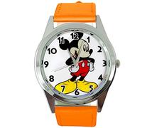TAPORT® Armbanduhr Analog Quarz mit Echtlederband orange rund für Fan von Micky Maus