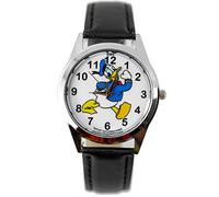 TAPORT® Kinder Uhr Analog Quarzwerk mit Leder armband Disney Donald Duck Schwarz Rund