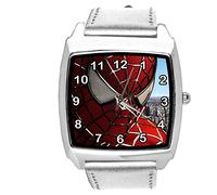Taport® Quarzuhr silber Lederband rund für Spiderman Fans E1