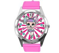 TAPORT Rosa Leder Runde Uhr für Mädchen E3, rose, Armband