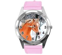 TAPORT® Rosa Leder Runde Uhr für schöne Pferdefans, rose, Armband
