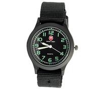 TAPORT® Unisex Uhr Analog Quarzwerk mit Stoff Armband Military Swiss Army Tactical Schwarz
