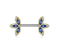 Tapsi´s Coolbodyart® Brustpiercing Edelstahl Chirurgenstahl 316L Gold,Kristall, Blume Blau