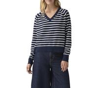 V-Ausschnitt-Pullover LEVI'S "SUPER SOFT VNECK PULLOVER", Damen, Gr. XS (34), parisienne stripe pe, Strick, Obermaterial: 53% Baumwolle, 32% Polyester, 13% Polyamid, 2% Elasthan, gestreift, bequem hüf