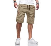 TARAINYA Cargo Kurze Hosen Herren Baumwolle Bermuda Sommer Chino Shorts Hose Herren Tunnelzug Elastische Taille mit 6 Taschen A Khaki XL