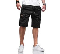 TARAINYA Cargo Kurze Hosen Herren Baumwolle Bermuda Sommer Chino Shorts Hose Herren Tunnelzug Elastische Taille mit 6 Taschen Schwarz L
