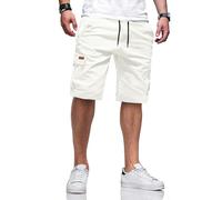TARAINYA Cargo Kurze Hosen Herren Baumwolle Bermuda Sommer Chino Shorts Hose Herren Tunnelzug Elastische Taille mit 6 Taschen C Weiß L