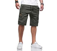 TARAINYA Cargo Kurze Hosen Herren Baumwolle Bermuda Sommer Chino Shorts Hose Herren Tunnelzug Elastische Taille mit 6 Taschen B Dunkelgrau XL