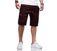 TARAINYA Cargo Kurze Hosen Herren Baumwolle Bermuda Sommer Chino Shorts Hose Herren Tunnelzug Elastische Taille mit 6 Taschen C Burgunderrot XL