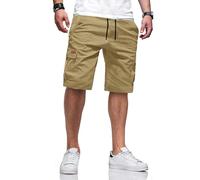 TARAINYA Cargo Kurze Hosen Herren Baumwolle Bermuda Sommer Chino Shorts Hose Herren Tunnelzug Elastische Taille mit 6 Taschen Hellkhaki M
